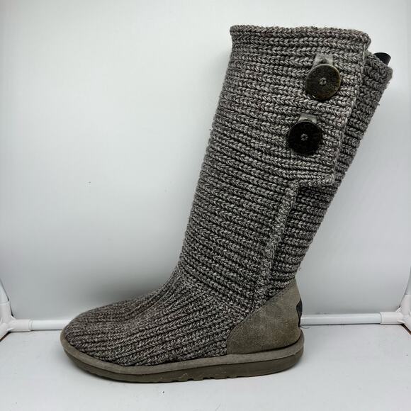 UGG Boots Youth 6 Cardy Sweater Knit Tall 5649 Gray Button - Picture 3 of 10